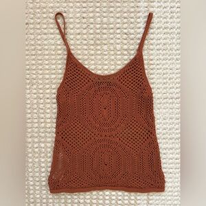 Mango Terracotta Crochet Knit Top